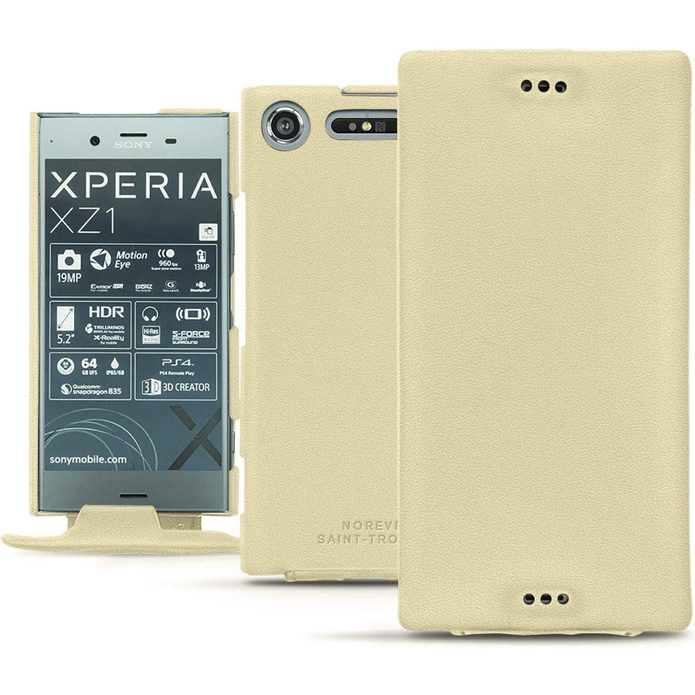 Noreve Lederschutzhülle vertikal (Sony Xperia XZ1), Smartphone Hülle, Beige