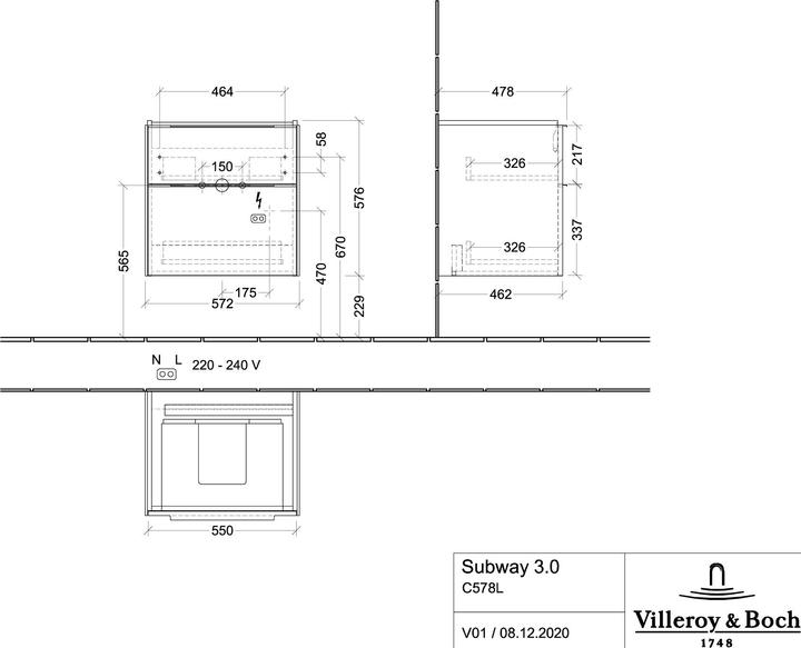 Produktbild Villeroy & Boch Subway 3.0, 572x576x478 mm, Waschbeckenunterschrank, 2 Auszüge, C578L2