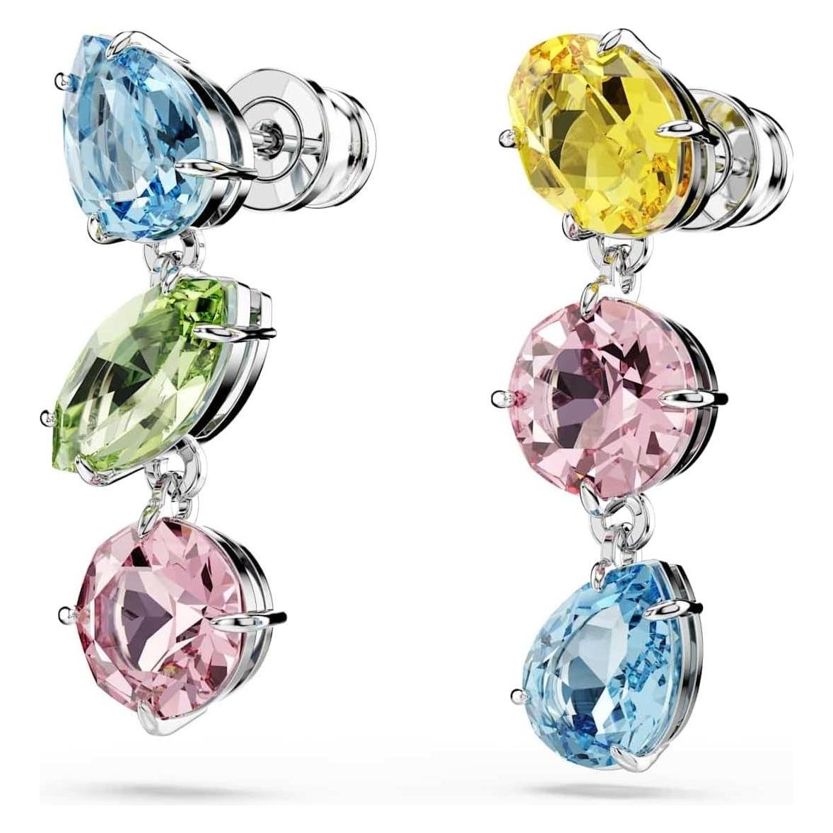 Swarovski, Oorbellen, Gema Druppeloorbellen Asymmetrisch Ontwerp Diverse Snitten Veelkleurig, (Swarovski Metaal)