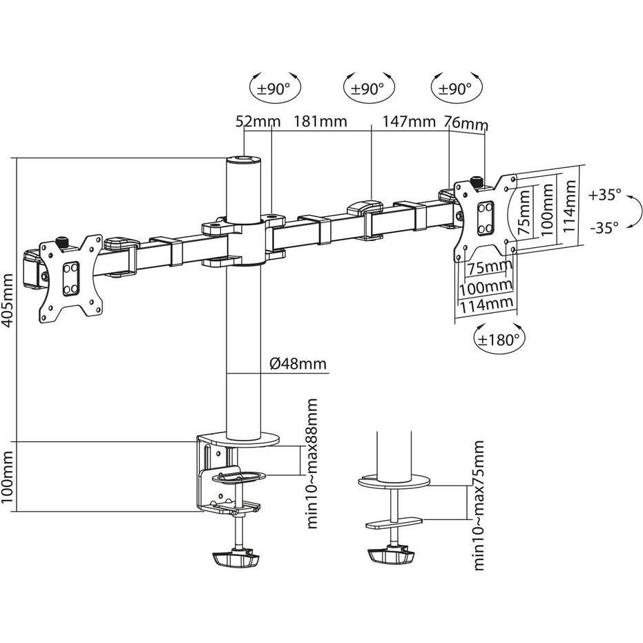 Thumbnail - ACT Monitor Desk Mount, 2 screens up to 32ö and 12 kg (Tisch, 32"), Monitor Halterung, Schwarz