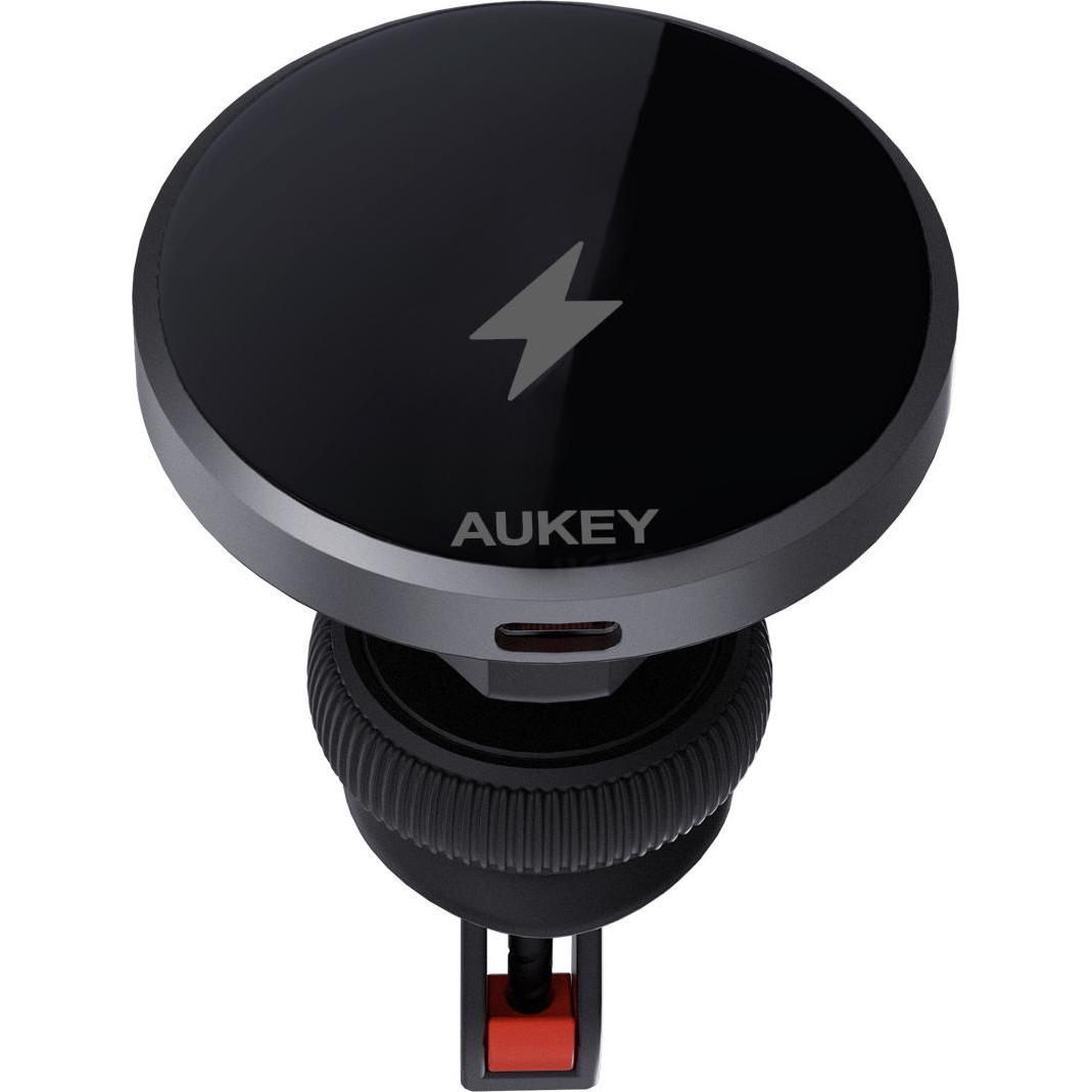 Aukey Maglink Phone Dash Mount (15 W), Wireless Charger, Schwarz