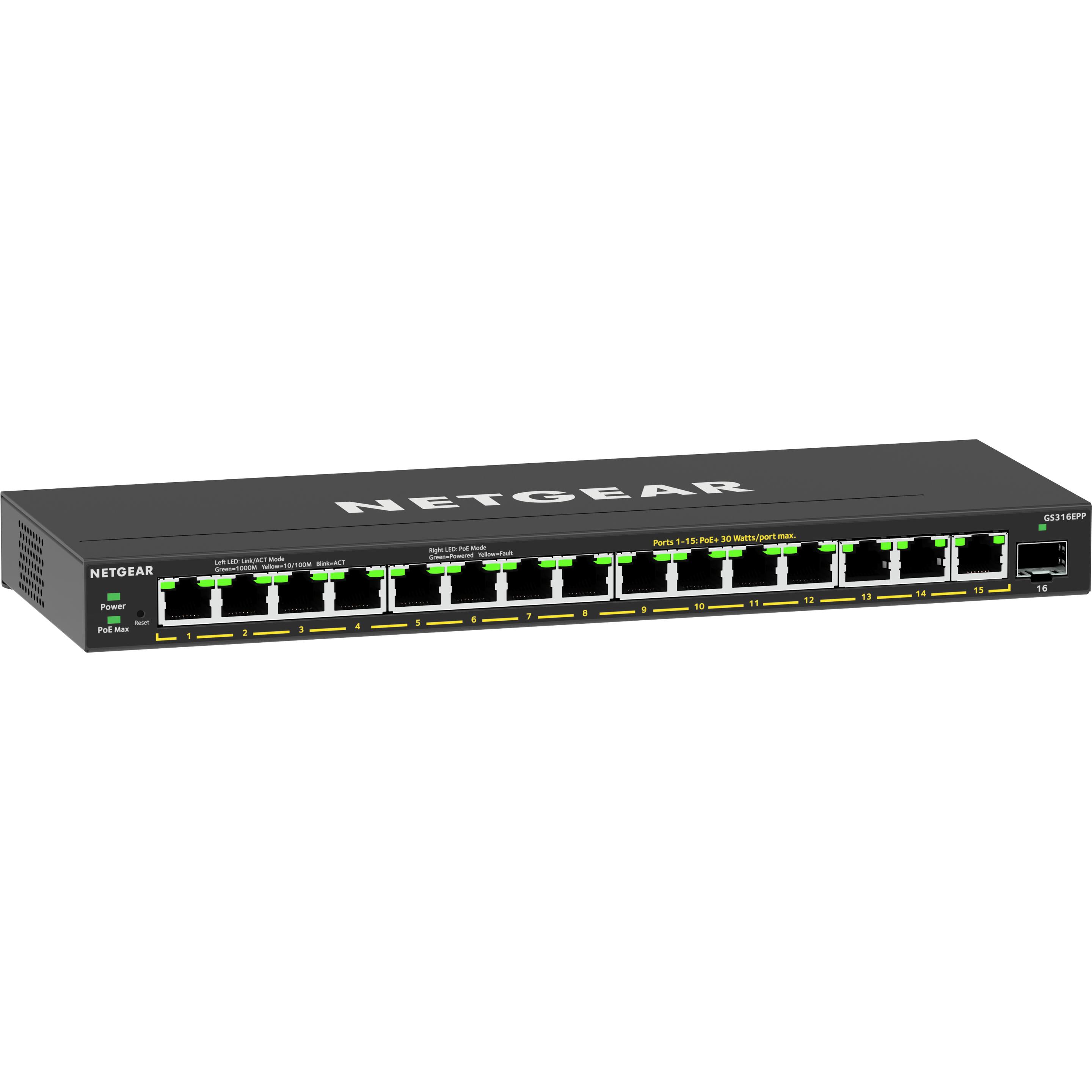 Netgear GS316EPP-100PES (16 Ports), Netzwerk Switch, Schwarz