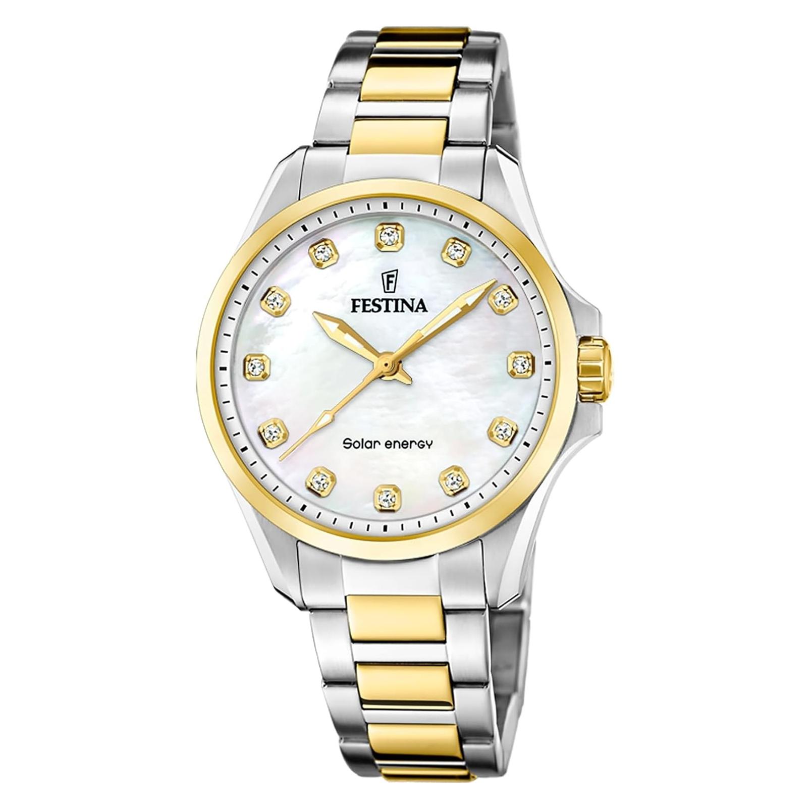 Festina, Horloge, F20655/1 Zonne-energie Dames Horloge 35mm 5ATM, Zilver, (Analoog Horloge, 34 mm)