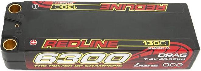 Gens Ace Redline Series 6300mAh 7.4V 130C 2S2P HardCase 70 LiPo Battery (7.40 V, 6300 mAh)