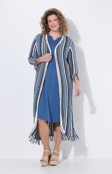 Produktbild Ulla Popken Long-Strickjacke, Ajourstreifen, Fransen, 3/4-Arm (50)