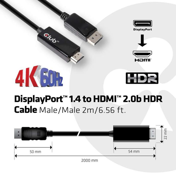 Produktbild Club 3D DisplayPort — HDMI (Typ A) (2 m, DisplayPort, HDMI)