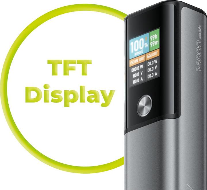 Image du produit Mobile Origin Banque d'alimentation 100W PD 14000mAh Display PowerBank PB12 - USB-C + USB-A (14000 mAh, 100 W)