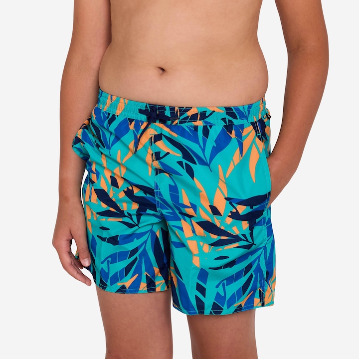 Produktbild Olaian Boardshorts Surfen Jungen mit Taschen 100 Shadow Palm türkis (140)