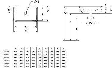 Actual product image Villeroy & Boch V&B built-in washbasin LOOP & FRIENDS w ÜL rectangular 600x405mm white C+ (410 mm, 605 mm)