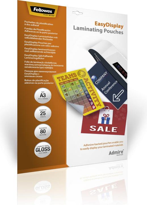Fellowes Pochette à plastifier A3 5601803 brillante, 80my, autocollante 25 pcs.