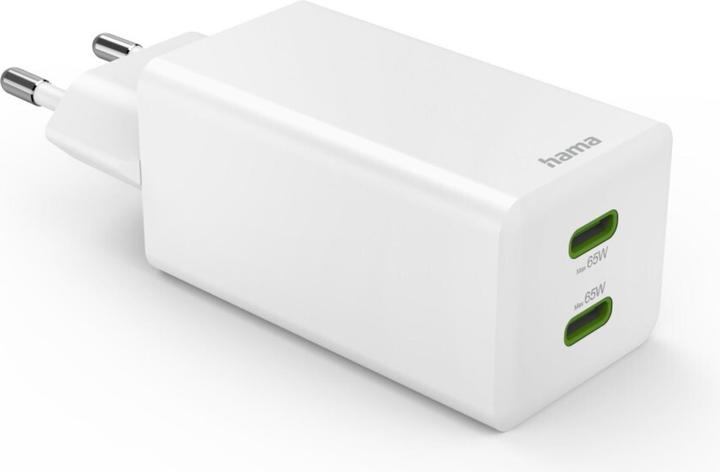 Produktbild Hama Schnellladegerät, GaN, 2x USB-C, PD/Qualcomm®, Mini-Ladegerät, 65 W, Weiss (65 W, 2 Ports)