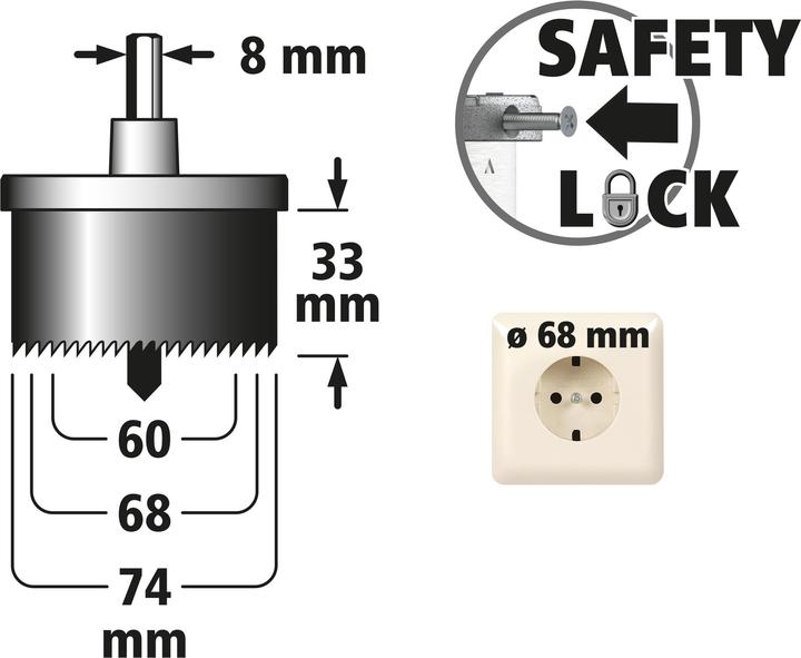 Produktbild wolfcraft 1 Super-Lochsägen-Set 3-tlg. ø60,68,74mm (60 mm, 68 mm, 74 mm)