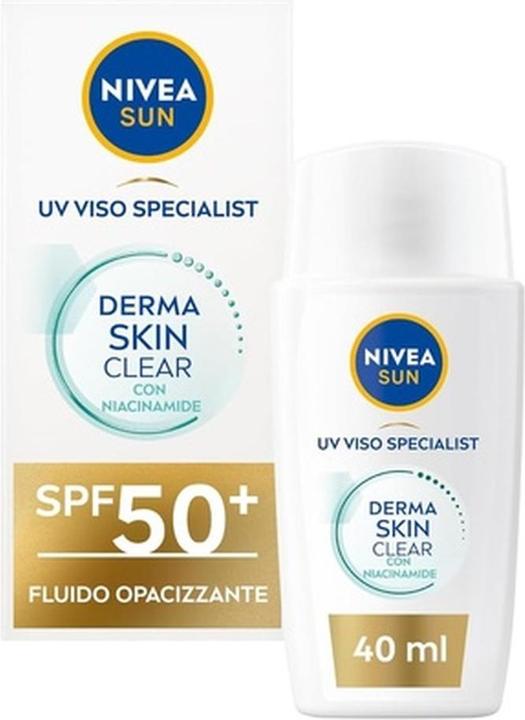 Image du produit NIVEA Sun Derma Skin Clear Face Sunscreen SPF 50+ 40ml avec Anti-Imperfections Complex + Niacinamide (Crème solaire visage, SPF 50, 40 ml, 60 g)