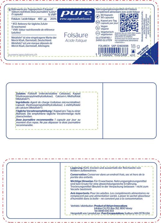 Actual product image Pure encapsulations Folsäure Kapsel (90 Piece, Capsules, 28 g)