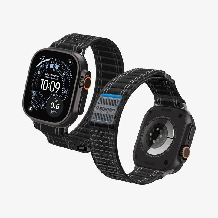 Actual product image Spigen WBF0 Apple Watch (44/45mm) / Watch 10/11 (46mm) / Ultra (49mm) Band Black (Fabric, Nylon, Plastic, Stainless steel)