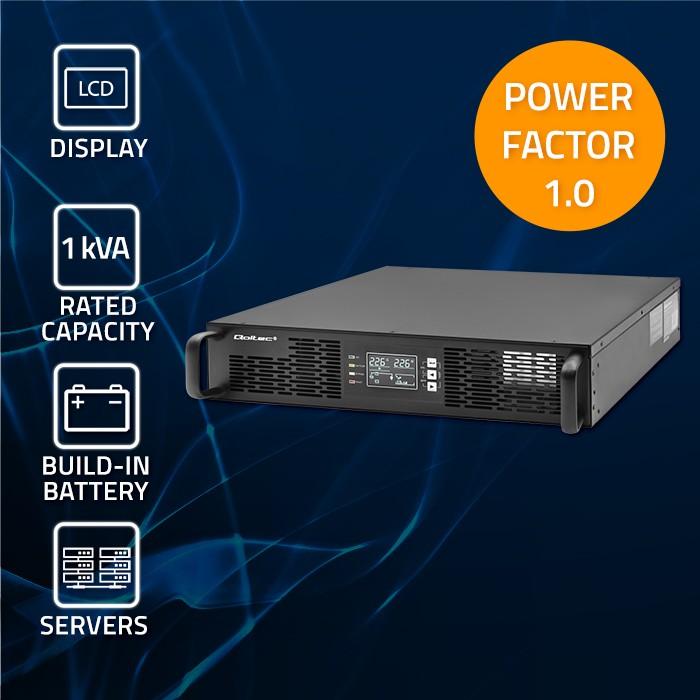 Produktbild Qoltec ZASILACZ AWARYJNY UPS DO RACK 1KVA | 1000W | POWER FACTOR 1.0 | LCD | EPO | USB | ON-LINE (1 VA, 1000 W, Online-Doppelwandler USV)