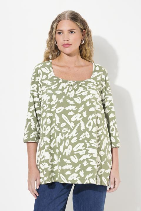 Image du produit Ulla Popken T-shirt avec plis fantaisie, décolleté carré et manches 3/4, coupe évasée (56)