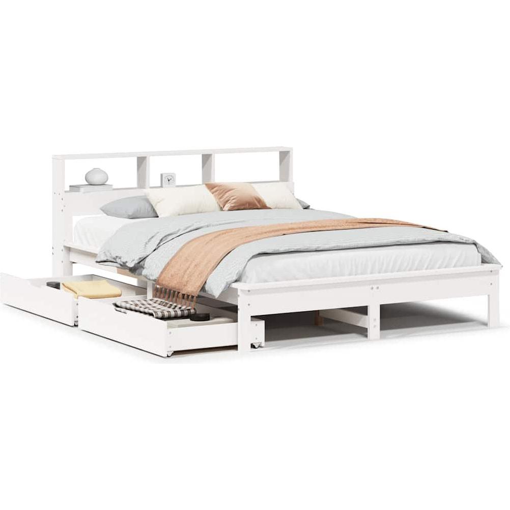 VidaXL, Bett, Massivholzbett Holzbett Bett Doppelbett Bettgestell Weiss 150x200cm Kiefer (150 x 200 cm)