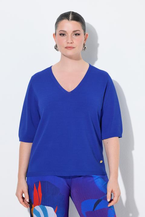 Produktbild Ulla Popken Pullover, elastischer Saum, V-Ausschnitt, Halbarm (54)