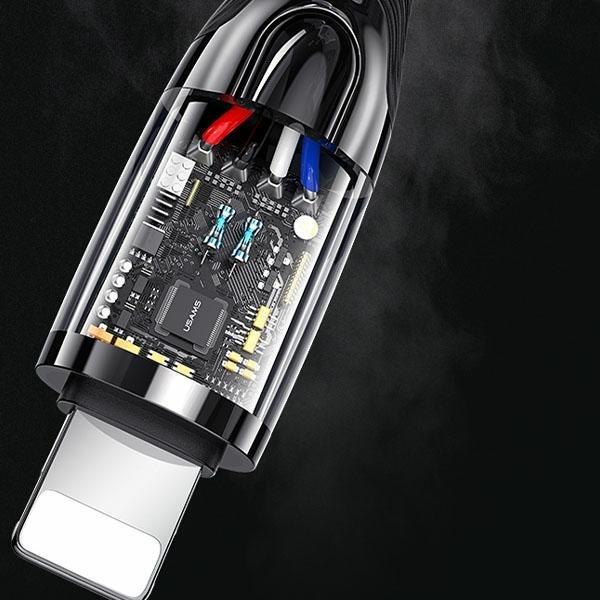 Actual product image Usams Cable pleciony USB-C na Lightning Smart Power-off 20W PD Cable 1.2m czarny/black SJ518USB01 (U (1.20 m, 20 W)