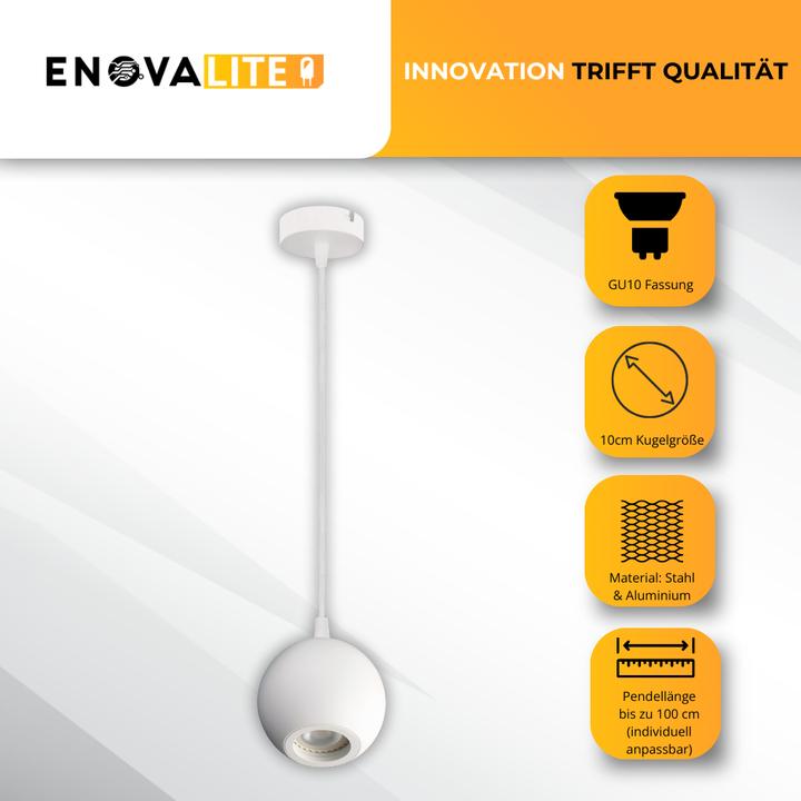 Actual product image Enovalite LED-Pendellampe GLOBE, GU10-Fassung, IP20, Ø10cm, 1flammig, weiss (GU10)