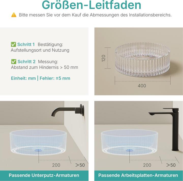 Produktbild Emke Aufsatzwaschtisch Ø40 cm Design-Waschbecken gehärtetes Bleikristallglas Regenbogen galvanisch (400 mm)