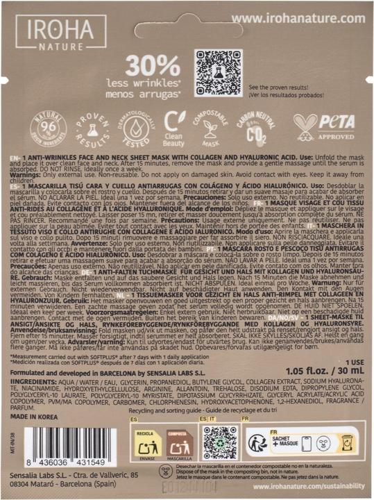 Produktbild Iroha Nature Nature - Cotton Face & Neck Mask Anti-Age (30 ml)