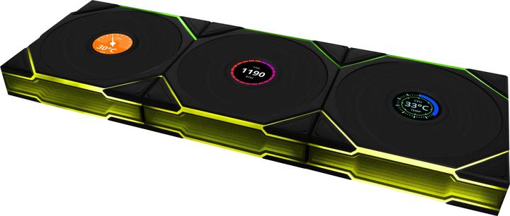 Productafbeelding Lian-Li UNI FAN TL Wireless LCD Lüfter, ARGB, PWM, 3er-Pack inkl. Controller - Reverse Blade, 120mm (120 mm, 3x)