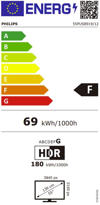 Etichetta energetica Philips TV 55PUS8919/12 (55", LED, 4K, 2024)