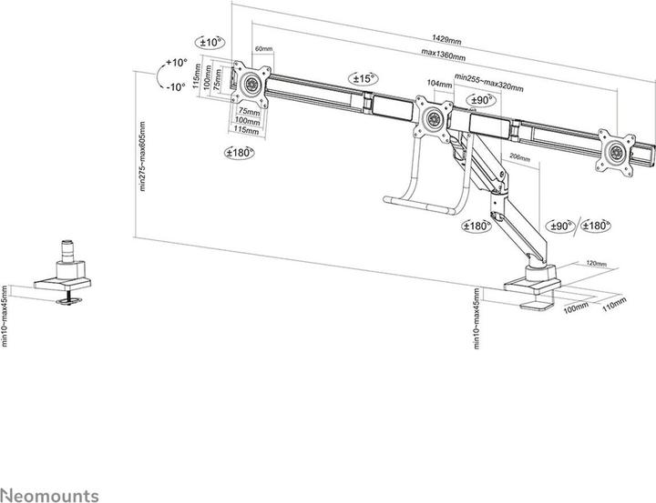 Produktbild Neomounts NM-D775DX3WHITE (Tisch, 27", 6 kg)