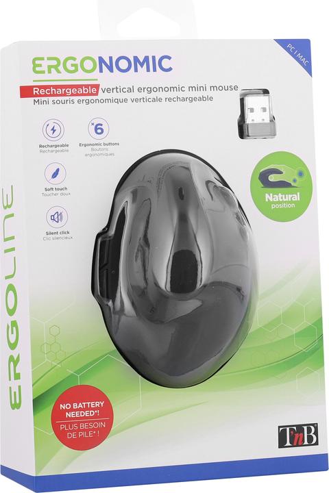 Image du produit T'nB Mini souris sans fil ergonomique verticale et rechargeable Ergo (Noir) (Sans fil)