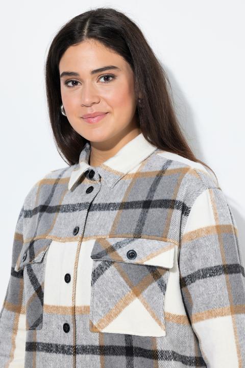 Immagine prodotto Ulla Popken Shacket a quadri dal taglio oversize con collo da camicia e maniche lunghe (42, 44)