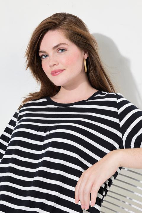 Actual product image Ulla Popken Striped 3/4 Sleeve A-Line Tee (62)