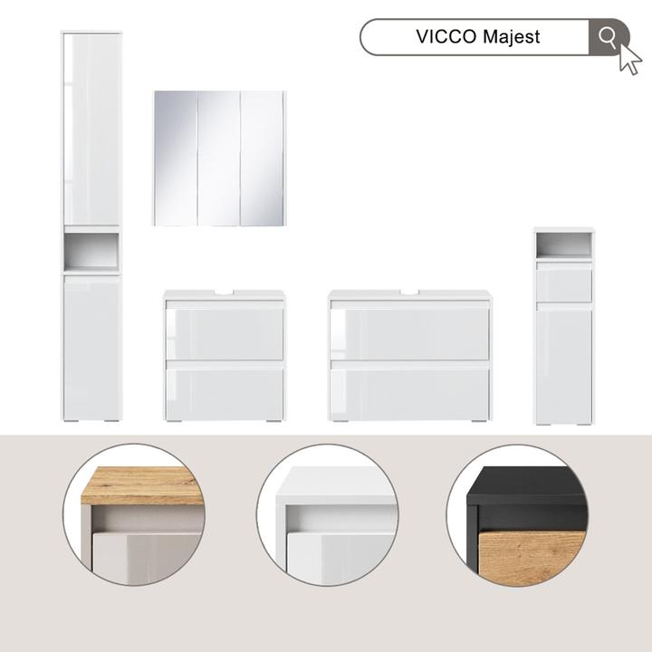Immagine prodotto Vicco Waschbeckenunterschrank Majest, Weiss/Weiss Hochglanz, 80.1 x 62 cm mit 2 Schubladen (80.10 x 30.10 x 62 cm)