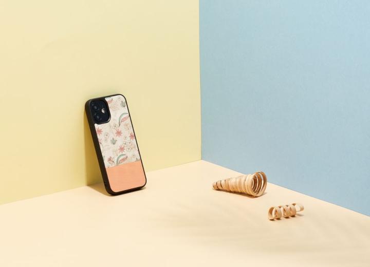 Actual product image Man&Wood case for iPhone 12 mini pink flower black (Apple iPhone 12 mini)