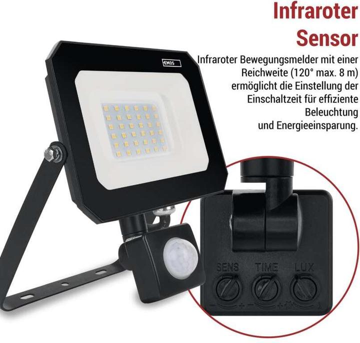 Produktbild Emos LED reflektor SIMPO mit Bewegungssensor, 30 W, neutralweiss (3000 lm)