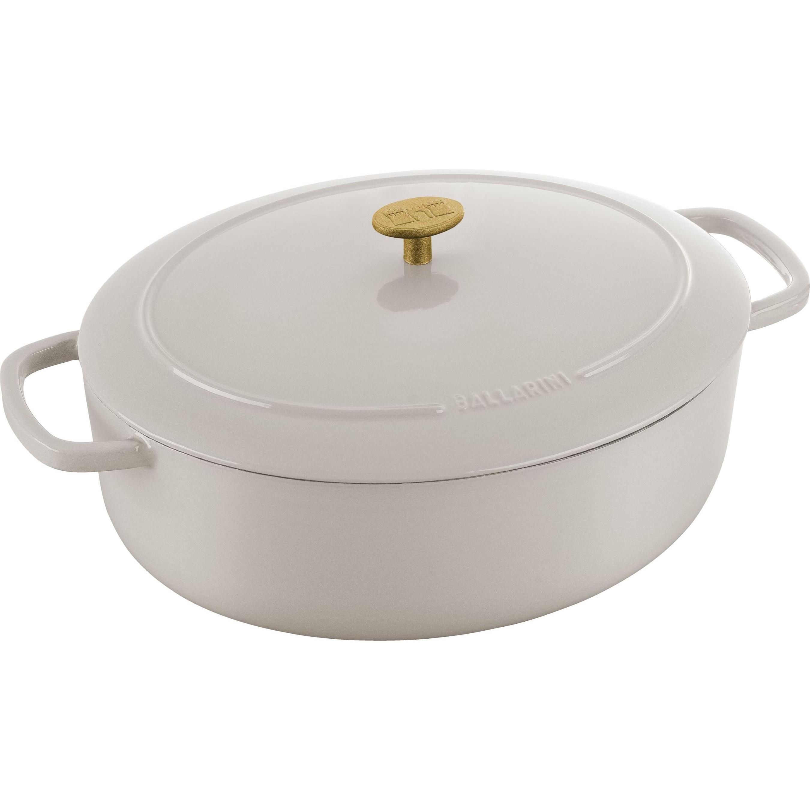 Ballarini Cocotte BELLAMONTE 37 cm oval 9,5 Liter Bräter aus Gusseisen weiss, Pfanne + Kochtopf, Weiss