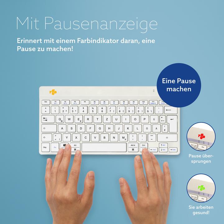 Image du produit R-Go Tools R-Go Compact Break Clavier ergonomique, QWERTZ (FR), bluetooth, blanc (DE, Sans fil)