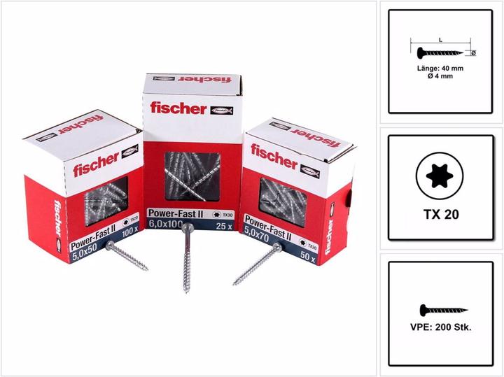 Produktbild Fischer PowerFast II 4,0x40 PH TX VG blvz 200 (200 Schrauben pro Stück)