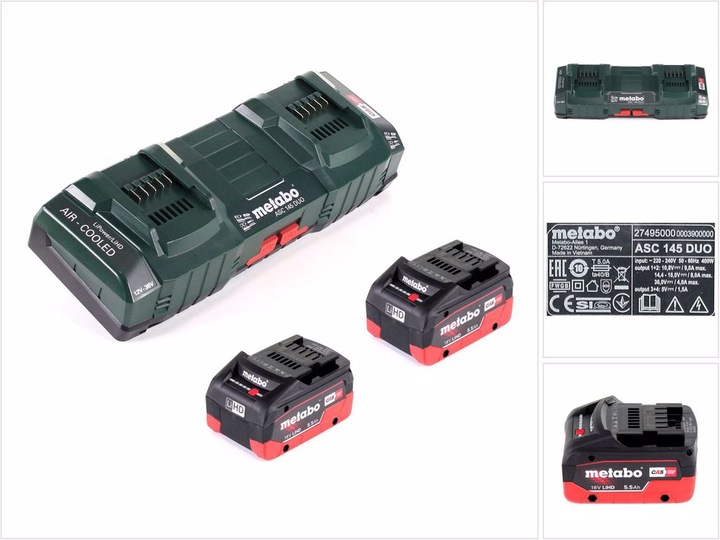Actual product image Metabo Basic set with 2x battery LIHD 5,5Ah + ASC 145 DUO double charger (18 V)