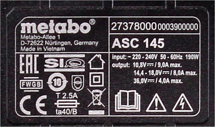 Actual product image Metabo Battery base set 18V with 2x battery LiHD 8,0Ah ( 625369000 ) + charger ASC 145 ( 627378000 ) (18 V)
