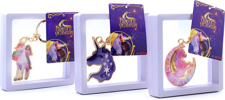 Actual product image Unicorn Academy metal keychain - in frame packaging 9x2x9 cm