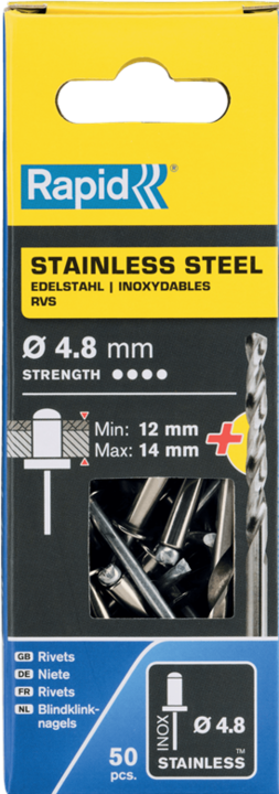 Productafbeelding Rapid NIETE INOX 48X18MM Blindklinknagels roestvrij A2incl. boor Ø 4,8x18 mm