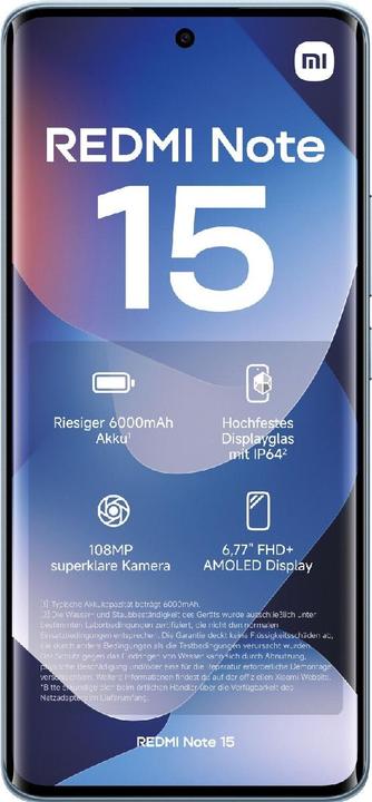 Actual product image Xiaomi Redmi Note 15 (128 GB, Glacier Blue, 6.77", Hybrid Dual SIM, 4G)