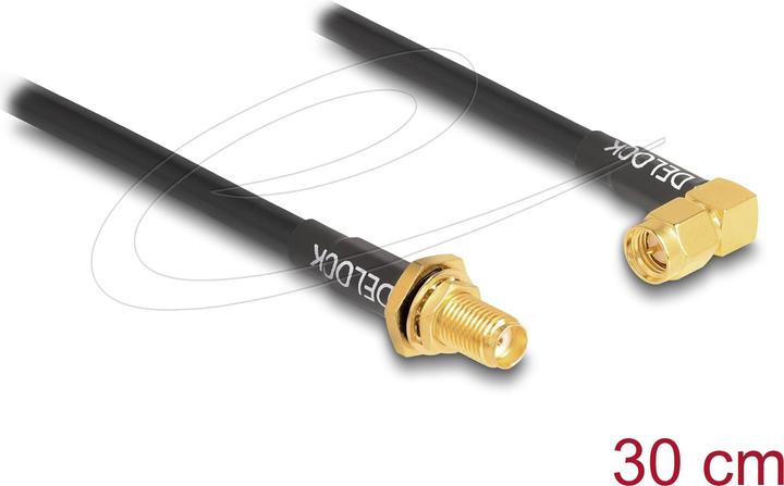 Actual product image Delock Antenna cable SMA socket for installation splash-proof to SMA plug 90° RG-58 30 cm