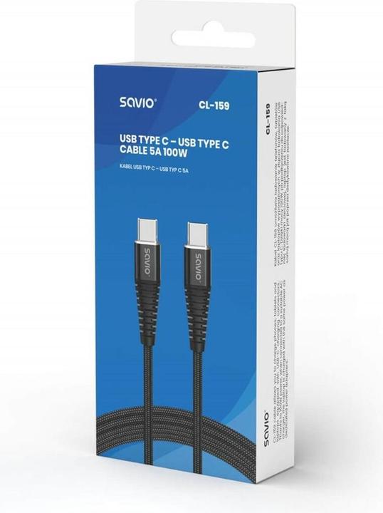 Produktbild Savio CL-159 USB Kabel 1 m USB 2.0 USB C - USB C Schwarz (1 m, USB 2.0, 100 W)