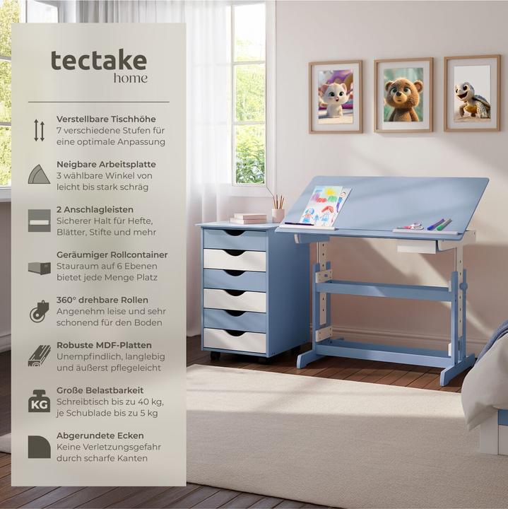 Produktbild tectake Kinderschreibtisch und Rollcontainer (109 x 55 x 94 cm)