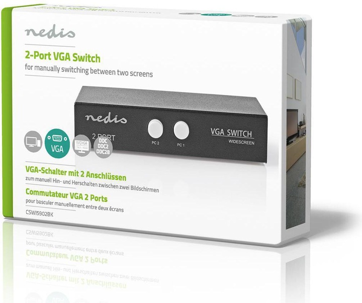 Image du produit Nedis Commutateur VGA 2 port(s) Résolution maximale : 2560x1600 500 MHz