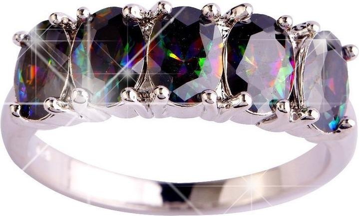 Immagine prodotto Hermex Anello placcato argento con topazio arcobaleno - Taglia 51 / Taglia 6 (6, 51)