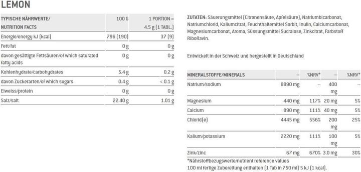 Valori nutrizionali e ingredienti Sponser Elettroliti (Limone, 12x)
